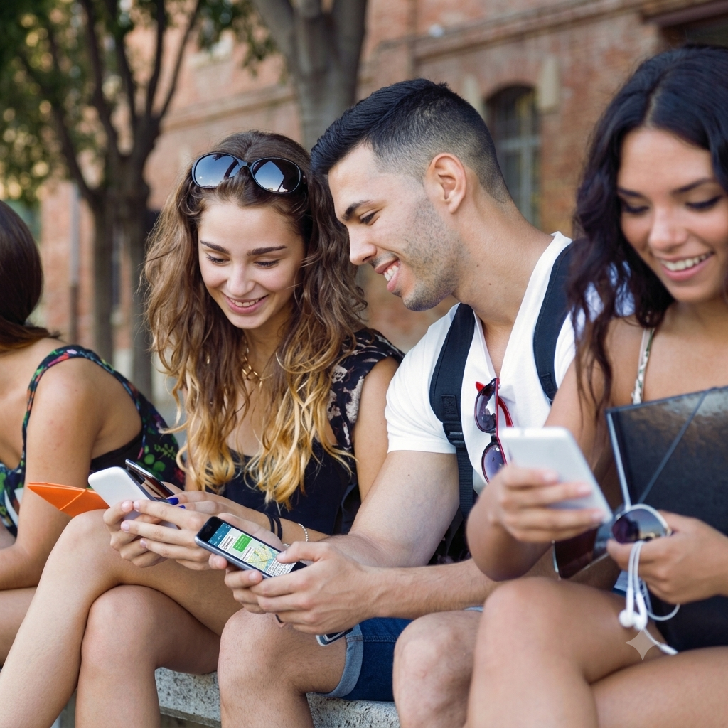 Estudiantes revisando el simulador SaberPro en su celular